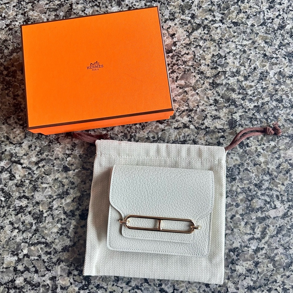 NEW RARE NWT Authentic HERMES Chevre Mysore Roulis Slim Wallet, gold hardware